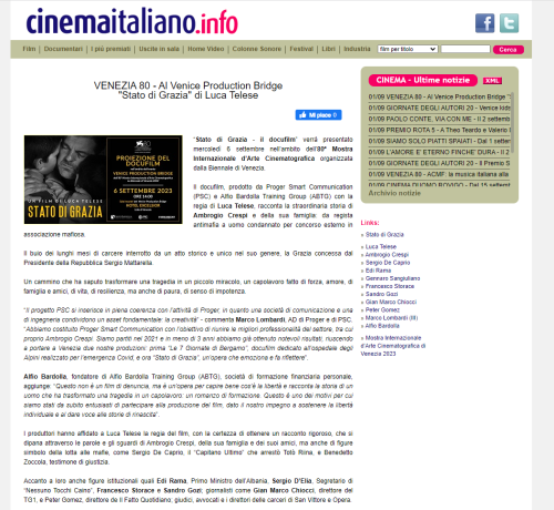 Cinemaitaliano.info: VENEZIA 80 - Al Venice Production Bridge
"Stato di Grazia" di Luca Telese