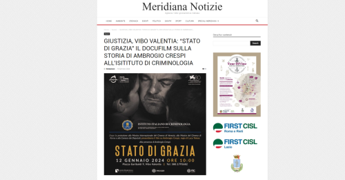 Meridiana Notizie: Giustizia, Vibo Valentia: "Stato di Grazia" il docufilm sulla storia di Ambrogio Crespi all'Istituto di Criminologia